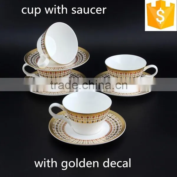 150ml Bone China Round Shape Coffee Cup Golden Decal Ceramic Tea Cup and Saucer Stands photo-2