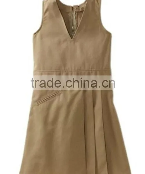 High Quality Fabric v Neck Design Adult School Uniform Dress