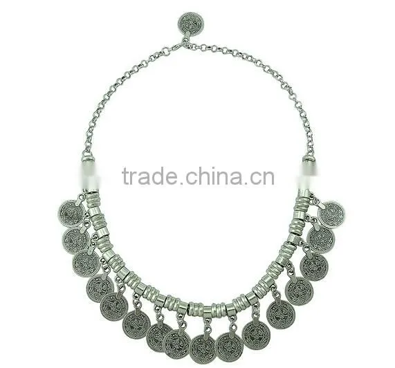 Chunky Punk Tribal Retro Antique Silver Coins Plated Alloy Bib Choker Necklace photo-5