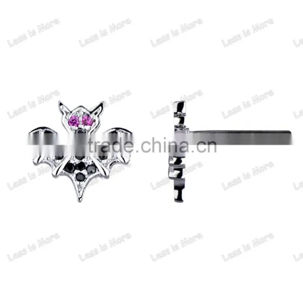 Fashion Vampire Black CZ Bat Stud Earrings photo-2