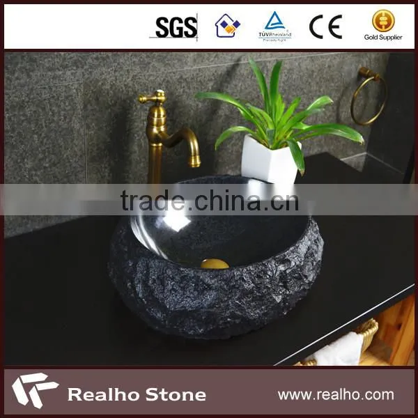 Chinese Absolute Black Granite Bathroom Round Bowl Sink photo-4