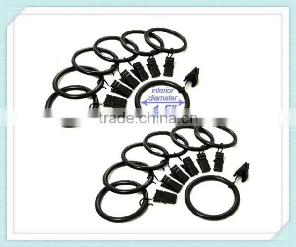 Set of 14 Decorative Drapery Curtain Clip Rings, Black Premium Iron Metal Material ,1.5 Inch Interior Diameter