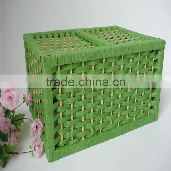 Wholesale Square Green Handmade Weaving Natural Paper Basket photo-5