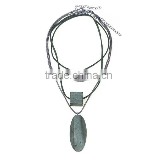 Multi Strand Geometric Wood Bead Pendant Necklace Long Wooden Beads Sweater Necklace Layered Suede Leather Chain Necklace photo-6