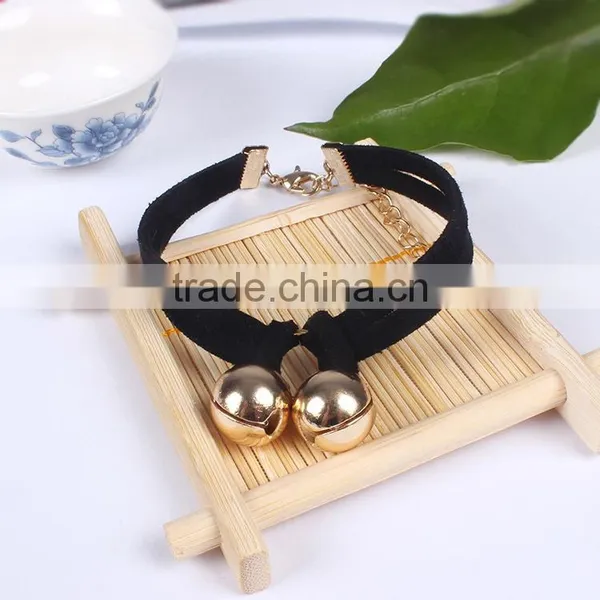 Gold Bell Charms Suede Leather Bracelet photo-6