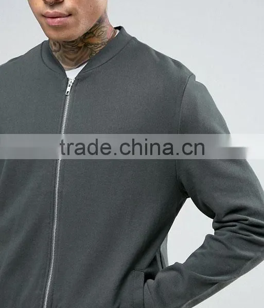 2017 Best Price High Quality New Design Durable Baseball Collar 100% Cotton Sweat Grey Casual Men Sport Jacket photo-3