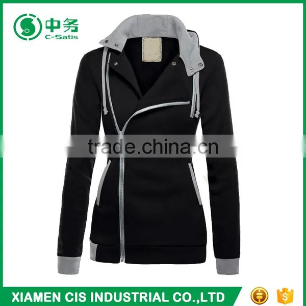 2017 Latest Fashion European Style Multi Color Women Winter Oblique Zipper Hoodie photo-6