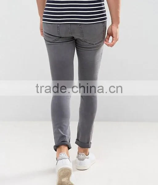 New Style Custom Men's Skinny Jeans Pants With Extreme Rips in Grey Wash photo-4