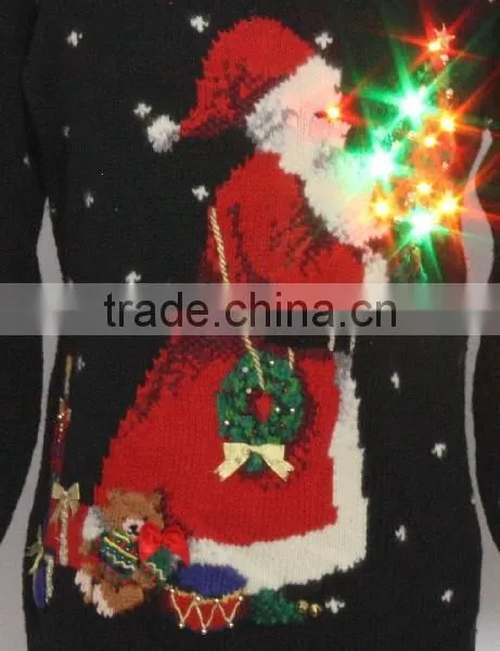 2016 Unisex Woolen Pullover Hand Knitted Unique LED Lighted Ugly Christmas Sweater photo-2