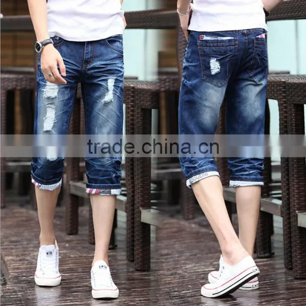 Men Skinny Denim Stretch Shorts Summer Jeans Short photo-4