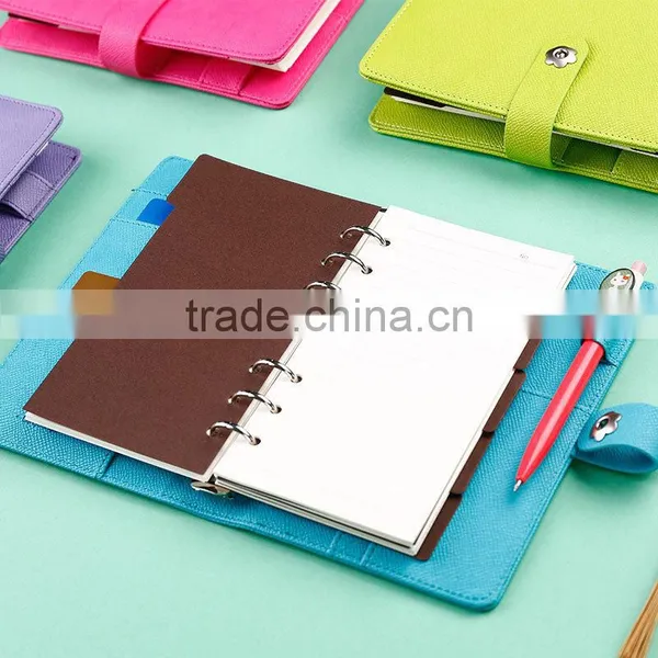 48K PU Leather Cover Planner With Metal Clasp Button Embossed Logo Loose Leaf Binding Organizer Planner photo-3