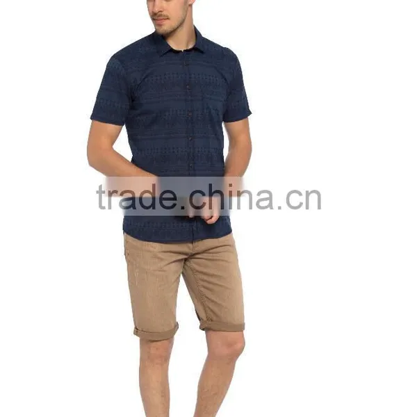 Navy Short Sleeve Buttonless Men Model Shirt photo-3