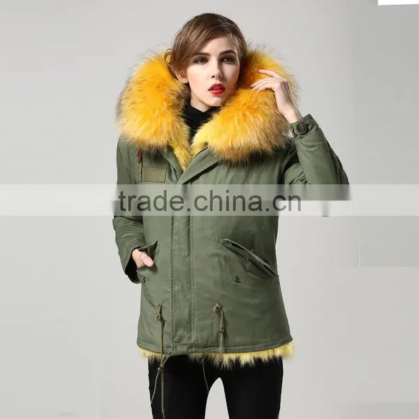 Yellow Fox Fur Wears Parka,Thickness Mini Winter Girls Fox Lined Parka photo-4