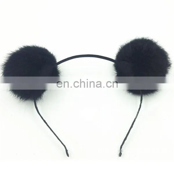 Cute Real Rabbit Fur Balls Headband Hand Made Round Fur Pompon Headband photo-2