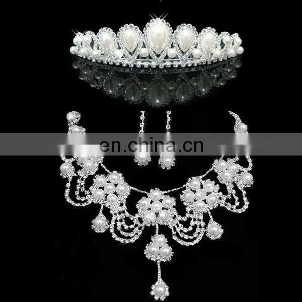 New Come Wedding Accessories Jewelry Sets Crown Earring and Necklace