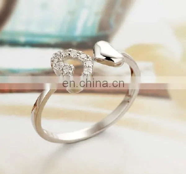 Double Heart Real Rhodium Plated Brass Crystal CZ Stone Ring for Women , Best Wedding Gift photo-2