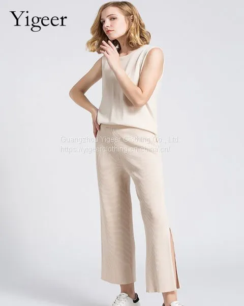 Long Cotton Knitted Pure Color Casual Pants photo-4