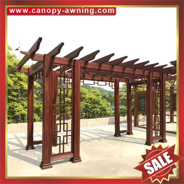 Prefabricated Outdoor Garden Wood Look Style Alu Aluminium Alu Aluminum Metal Gazebo Grape Trellis Pergola Vine Grids Shelter Kits photo-2