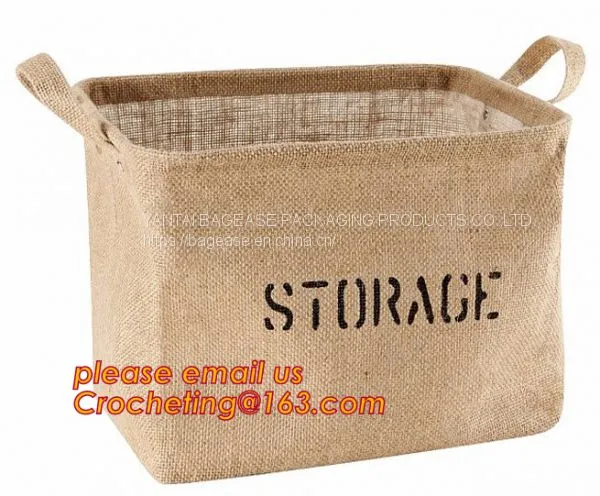 Fabric 3 sets Jute home organization storage basket/boxes stackable for household with cotton handle bagease package