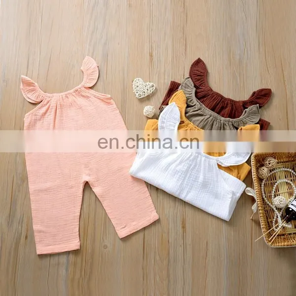 Wholesale Baby Girl Clothes Romper Summer Sleeveless Linen Ruffle Baby Romper Onesie photo-3