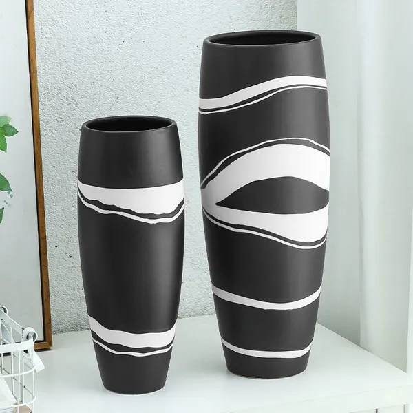 Retro Black Stripe Ceramic Vase Flower Arrangement Decoration For Living Room Model Room photo-4