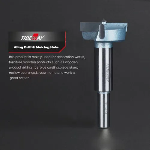 Tideway 12mm-65mm Forstner Drill Bits Tips Woodworking Tools Hole Saw Cutter Hinge Boring Round Shank Tungsten Carbide Cutter photo-3