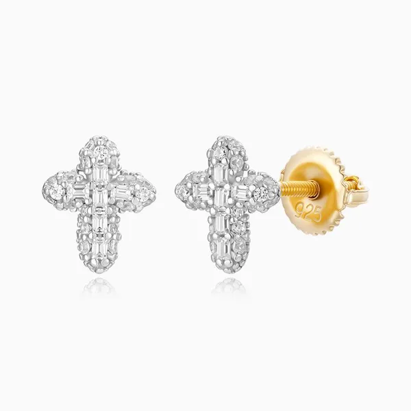 Shining Star Jewelry Religious Classic Mini Crucifix Cross Zircon Stud Earrings photo-2