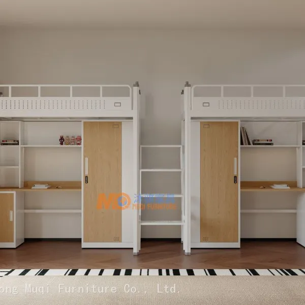 Multifunctional Metal Loft Bed With Desk, Wardrobe and Storage Staircase for Student Dormitory photo-2