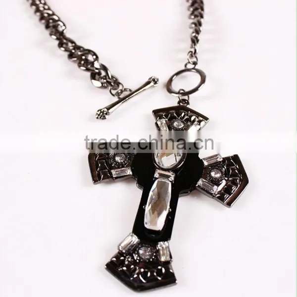 2015 New Arrived Cross Pendant Crystal Mosaic Necklace Black Vintage Necklace photo-3