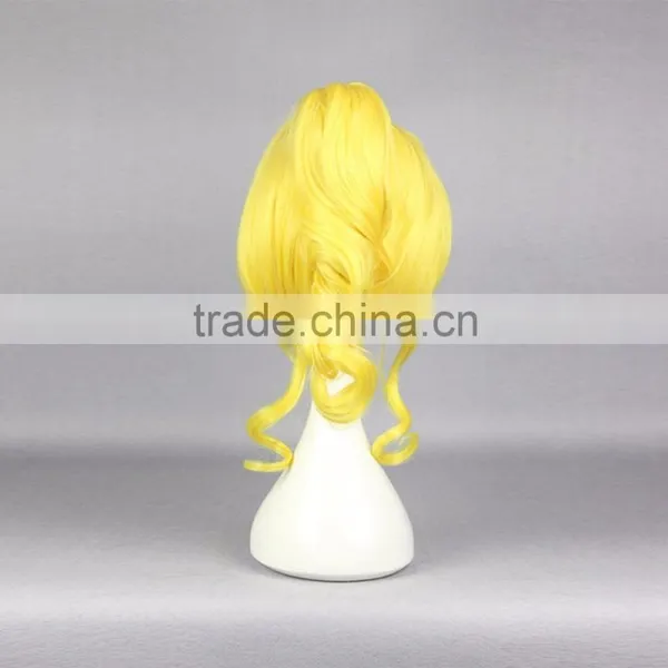 Cosplay Wig Pretty Girl Haistyle 30cm Short Wavy Yellow Synthetic Hair Anime Cosplay Love Live Ayase Eli Wig Pigtail Cosplay Wig photo-4