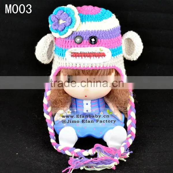 Fashion Earflap Animated Crochet Kids Winter Hats With Braid photo-5
