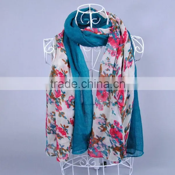 Flower Pattern 100% Viscose Women Scarf Voile Scarves 180*90 Pashmina Muslim