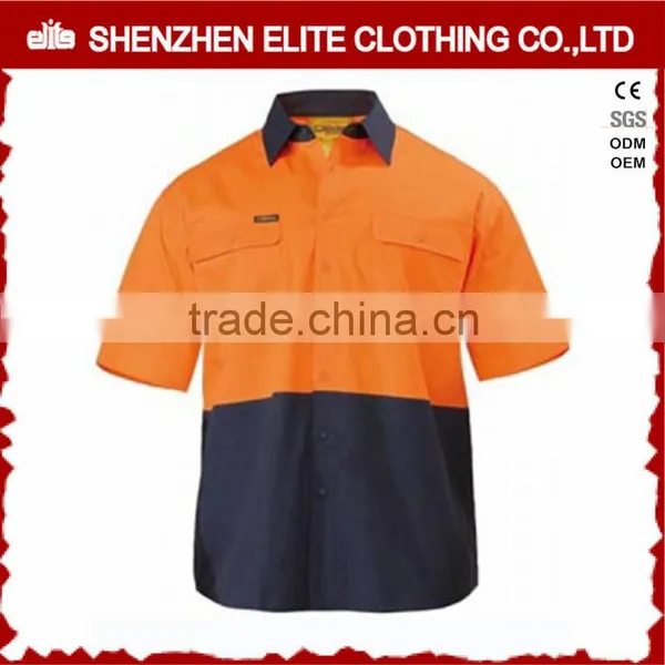 100% Cotton Safety Orange Two Tone Work Shirt Short Sleeve hi Vis