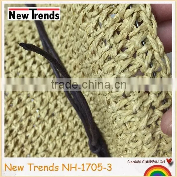 Natural Color Handmade Paper Straw Wild Trim Floppy Hat for Summer photo-2