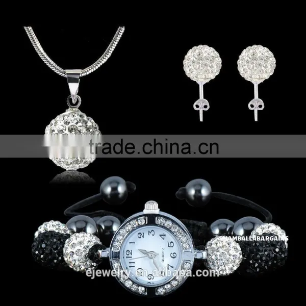 Multicolor Personalized Custom Clay Shamballa Beads Jewelry Set Watch Set Braclet Watch/Necklace Pendant/Stud Earrings SetsBS066