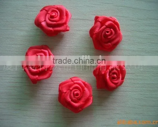 Wholesale Mini Satin Ribbon Rolled Fabric DIY Rose Flowers For Girl Dress photo-2