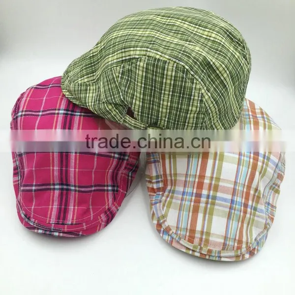 Custom Design Fashion Magenta Check Ivy Cap Manufacturing photo-5