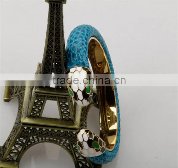 2016 Fashionable Stainless Steel Gold Plated Snake Bangle Jewelry Europe Brand Leather Bracelet photo-3