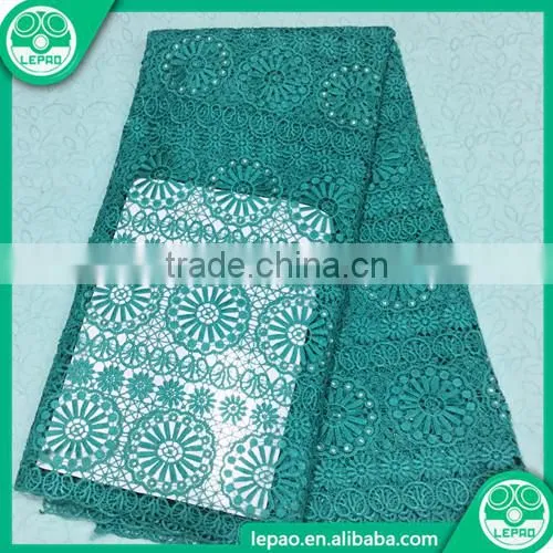 Nigeria French Guipure Lace Embroidery 2016 Top One Wholesale Cord Lace Royal Blue With Beads for Dress photo-4