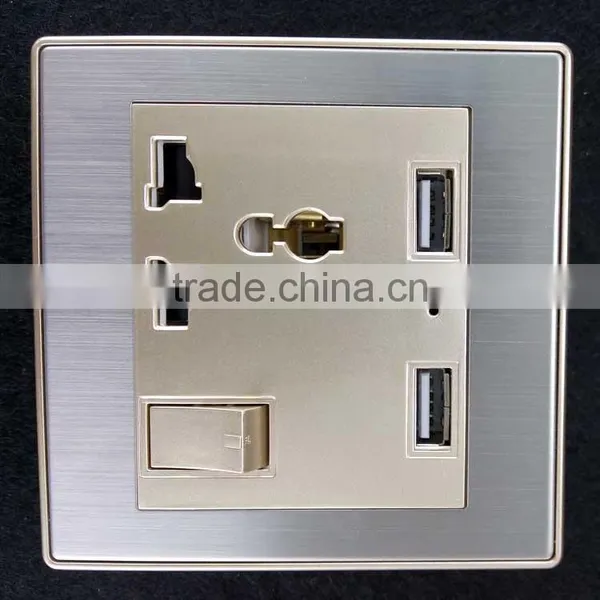 Stainless Steel Usb Wall Power Socket With Surge Protector photo-2