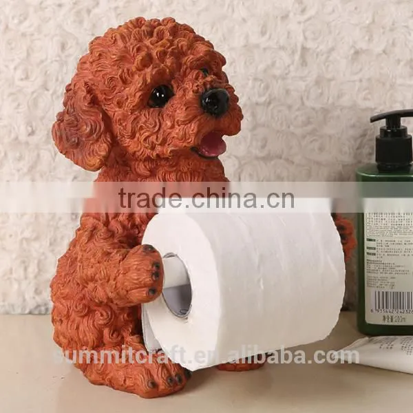 Artificial Cute Poodle Resin Animal Standing Toilet Paper Holder photo-4