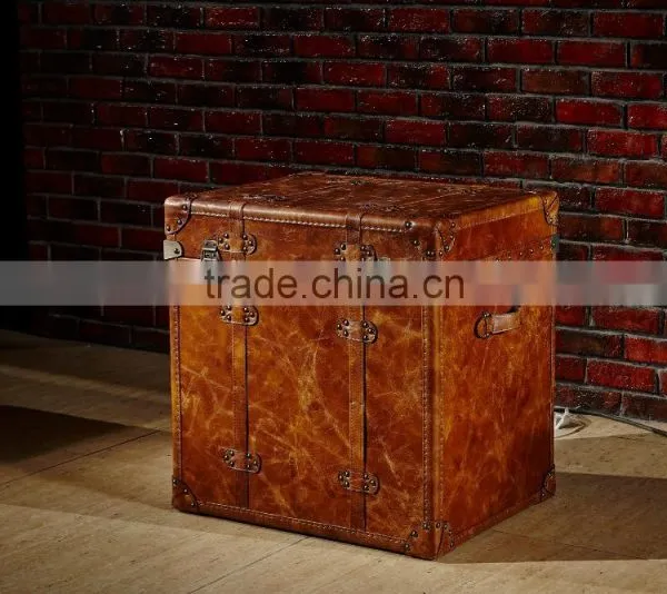 Vintage Brazil Imported Top Grain Genuine Leather Retro Trunk for Torage Function photo-3