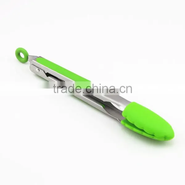 Green Mini Kitchen Standard Tongs Pasta Meat BBQ Grilling photo-2