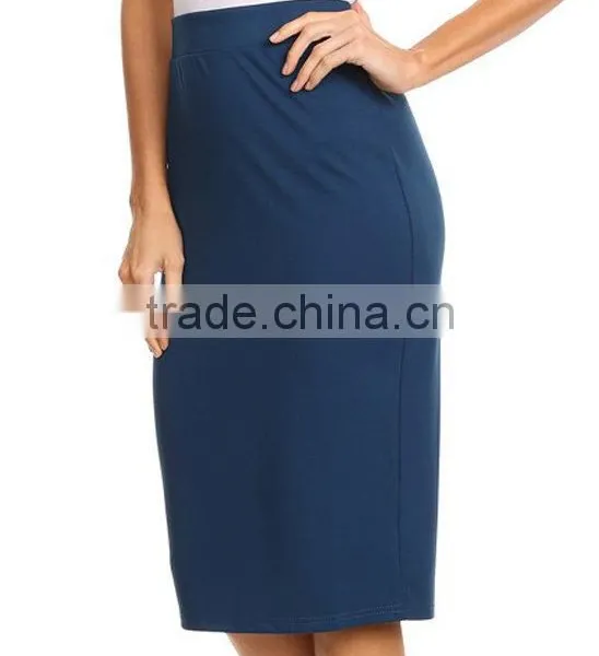 OEM Wholesale Custom Made in China Women Fashion Plain Dyed Teal High-waisted Sexy Spandex Pencil Skirt photo-3