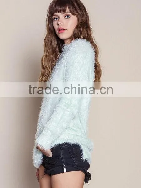 MGOO New Arrival Women Green Fuzzy Sweaters Fashion Fur Loose Long Sweaters For Ladies 2016 photo-4