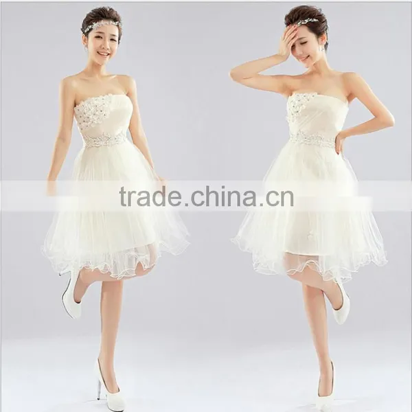 2017 Bridesmaid Short Dress Paragraph Shoulder Halter Sweet Dress Bride Lace Drilling Shoulder Wedding Dress photo-2