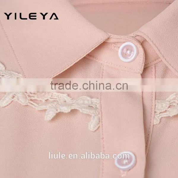 Cute Lace Designed Pink 2015 New Design Chiffon Lady Blouse/woman Blouse photo-3