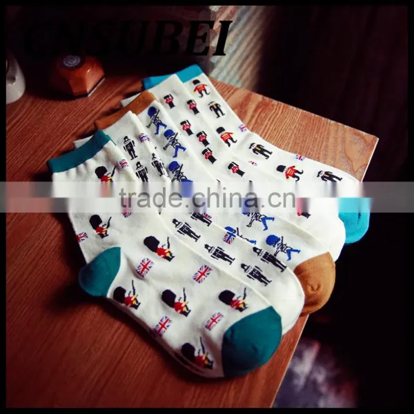 Autumn Winter Men Cartoon Cartoon British Flag and Britisher Pattern Popular Cotton Tube Socks photo-2