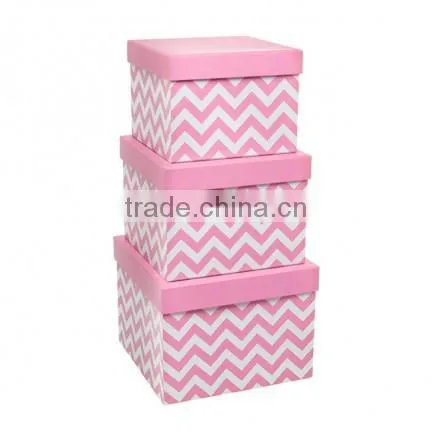 Gift Box Chevron Square Black/Red/Baby Blue/Baby Pink Set of 3,Paper Gift Box Set Gift Packaging Box photo-4