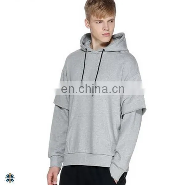 T-MH551 Man Latest Blank Sweatshirt Layered Sleeve Side Zip Hoodies
